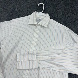 TM Lewin Shirt Mens 16.5 White Pink Blue Cotton Striped Regular Fit Business